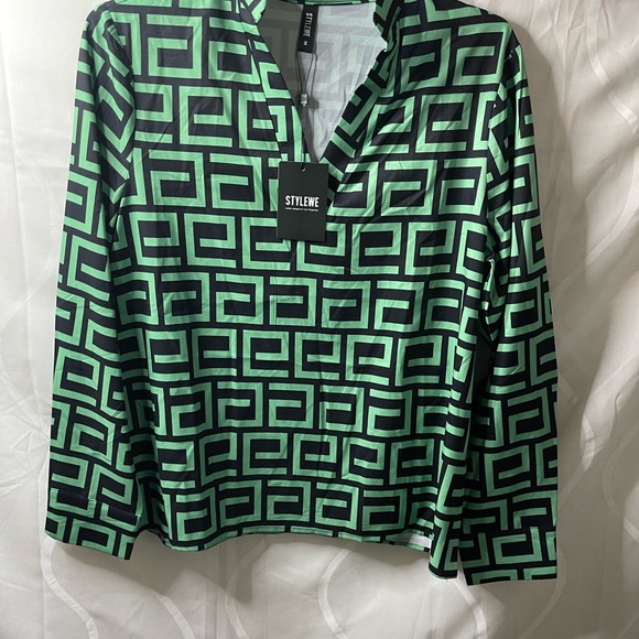 Green, white, elegant STYLEWE blouse size M - Picture 8 of 14